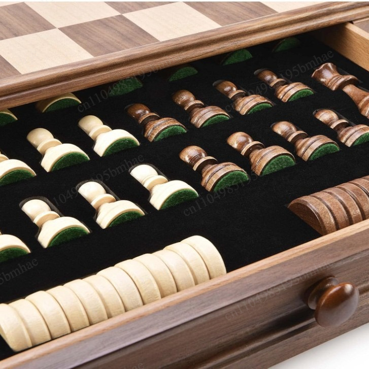 Chess Set Wooden - Jeu d'échecs et de dames en
