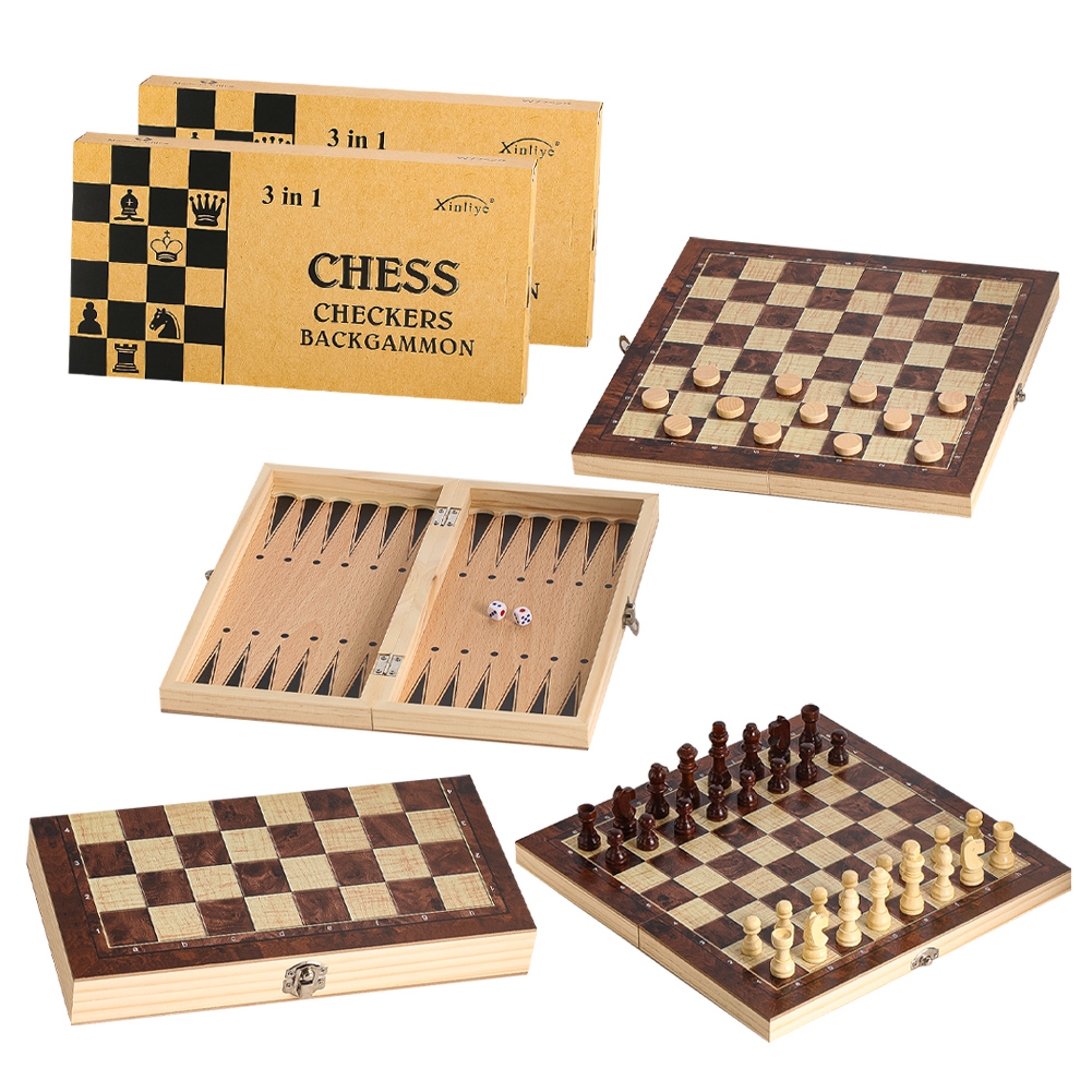 Chess Set Wooden - Jeu de Backgammon et d'échecs en