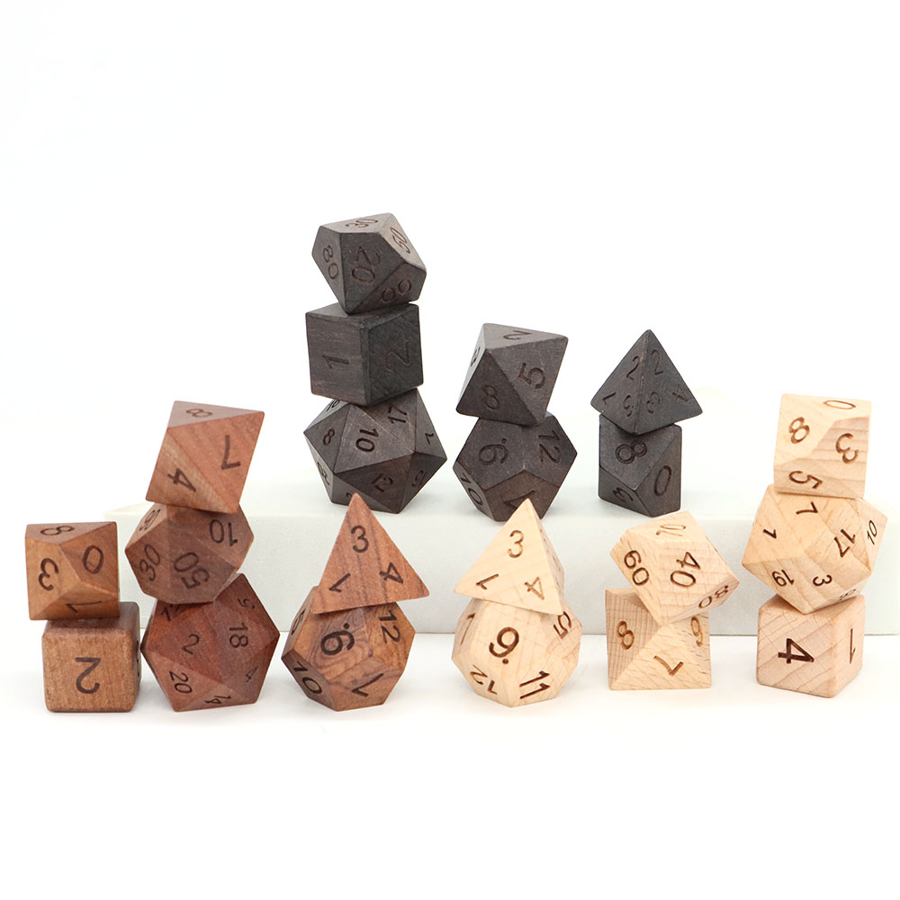Board Game Roleplay - Dés en bois d4-d20, 7 pièces/ensemble,